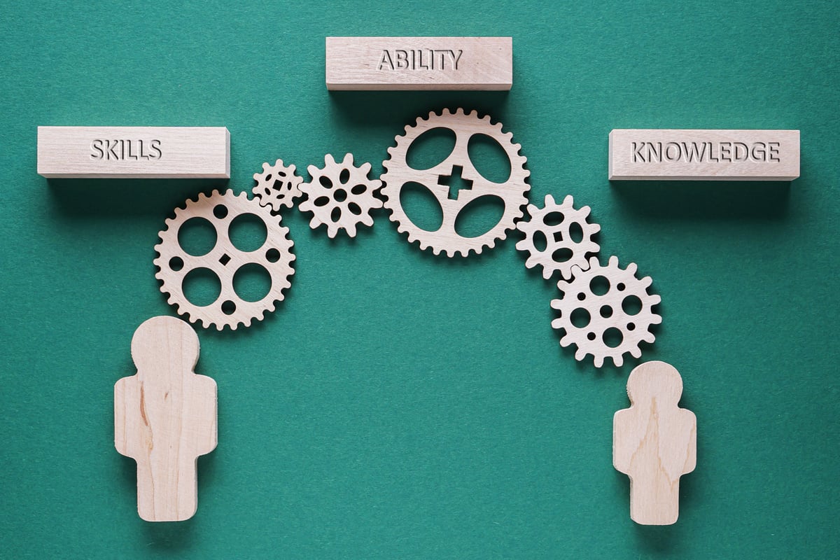 cogwheels with the words soul, universe and ability on a green background stock photo.